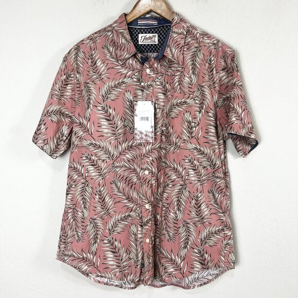 JACHS New York Short Sleeve Button Down Hawaiian Shirt Pink Palm Leaf Size Large - Picture 1 of 9